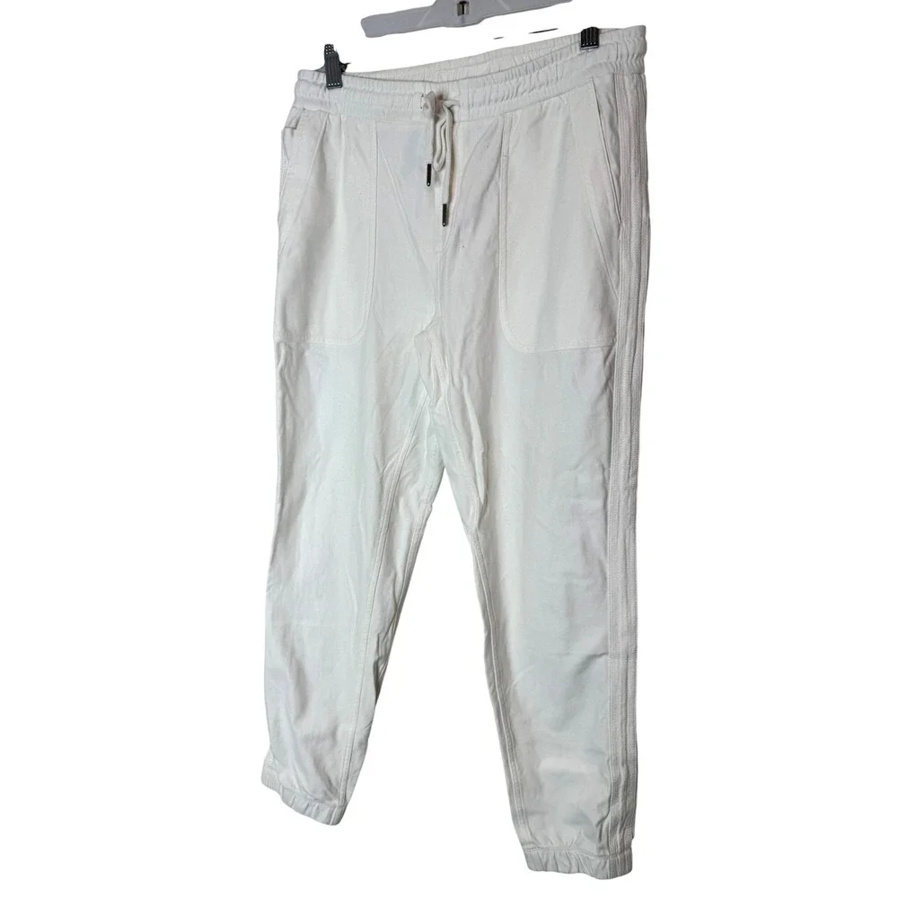 Athleta Jogger‎ Pants Womens SP White Farallon Twill Elastic Waist Travel Gym